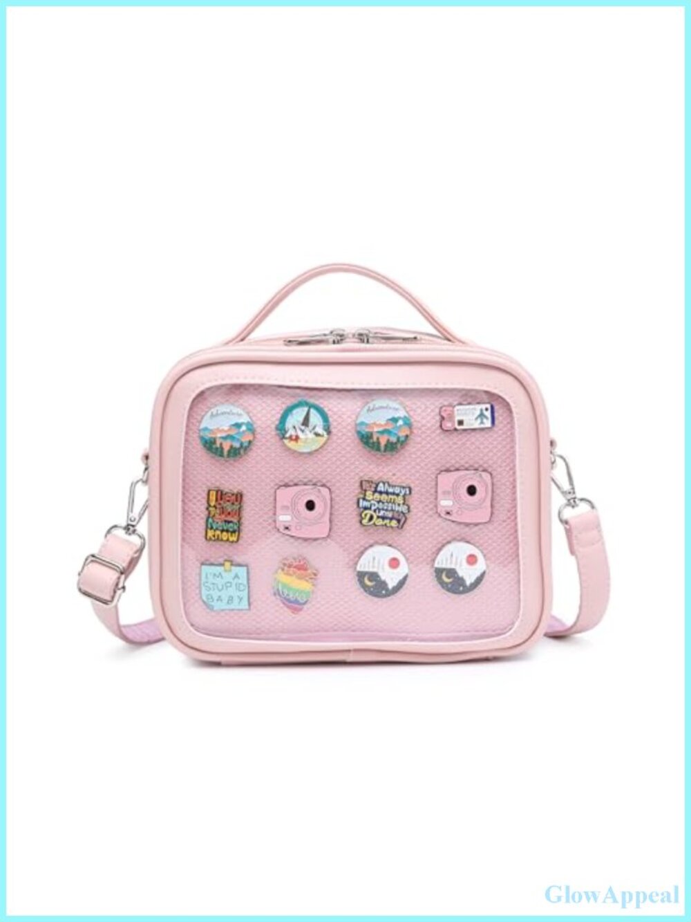 PU Leather Ita Crossbody Bag Clear Pin Display Messenger Shoulder Bag